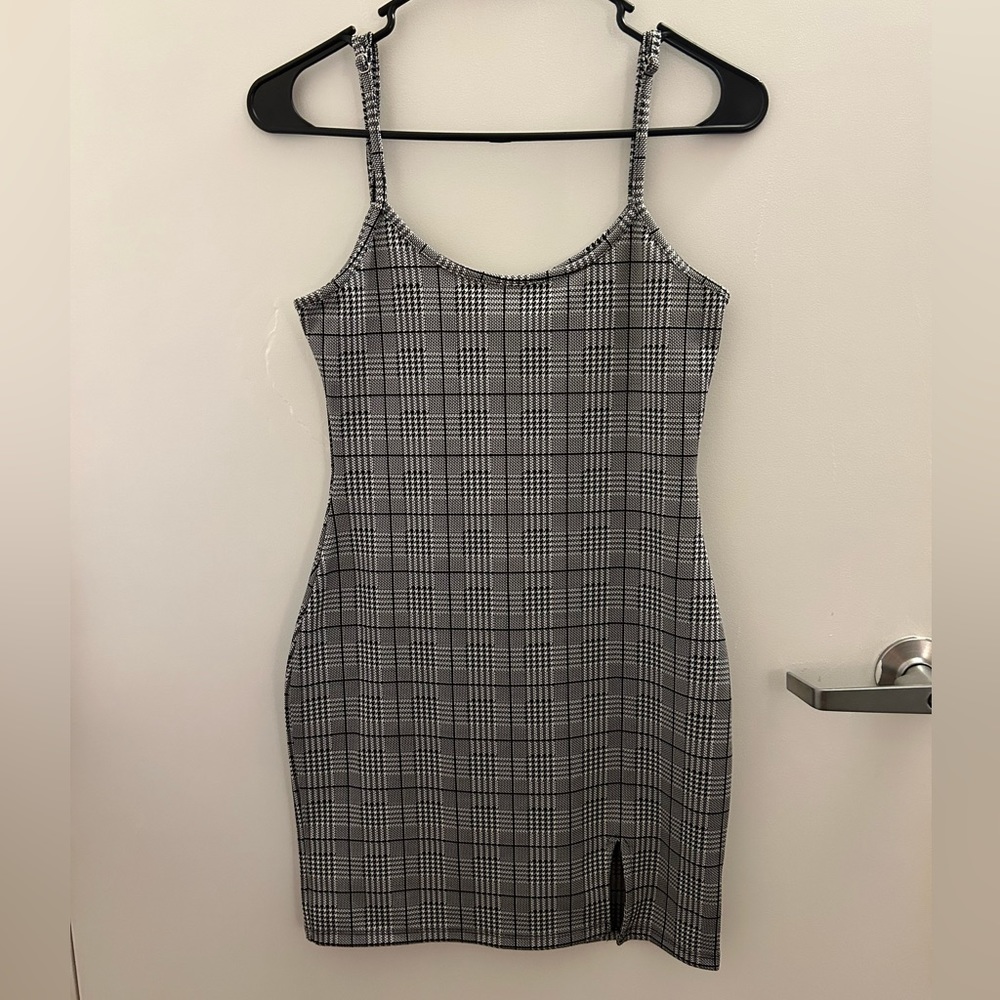 Homecoming Honolulu black/white plaid mini bodycon dress